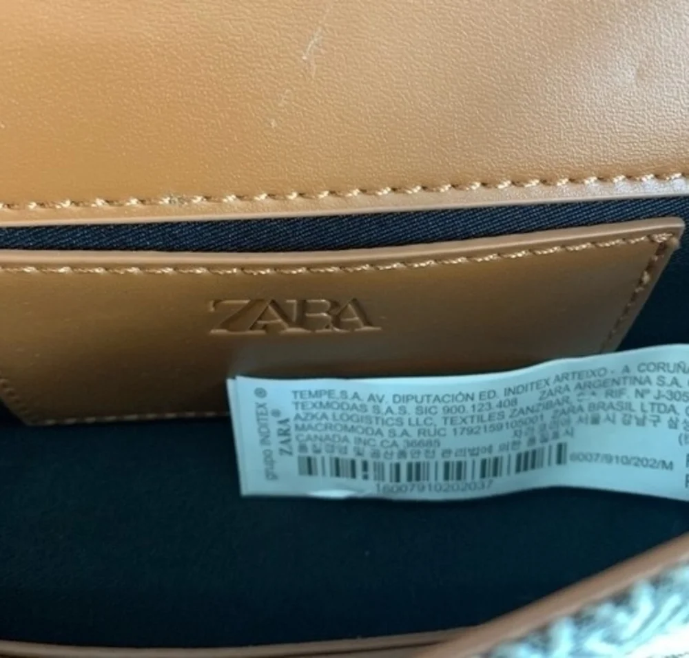 ZARA Tan Brown Small Crossbody Bag PU Leather Canvas Flap Satchel Purse